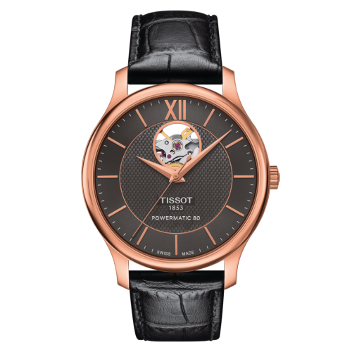 Tissot Tradition Powermatic 80 Open Heart 40 Rose Gold / Grey / Strap